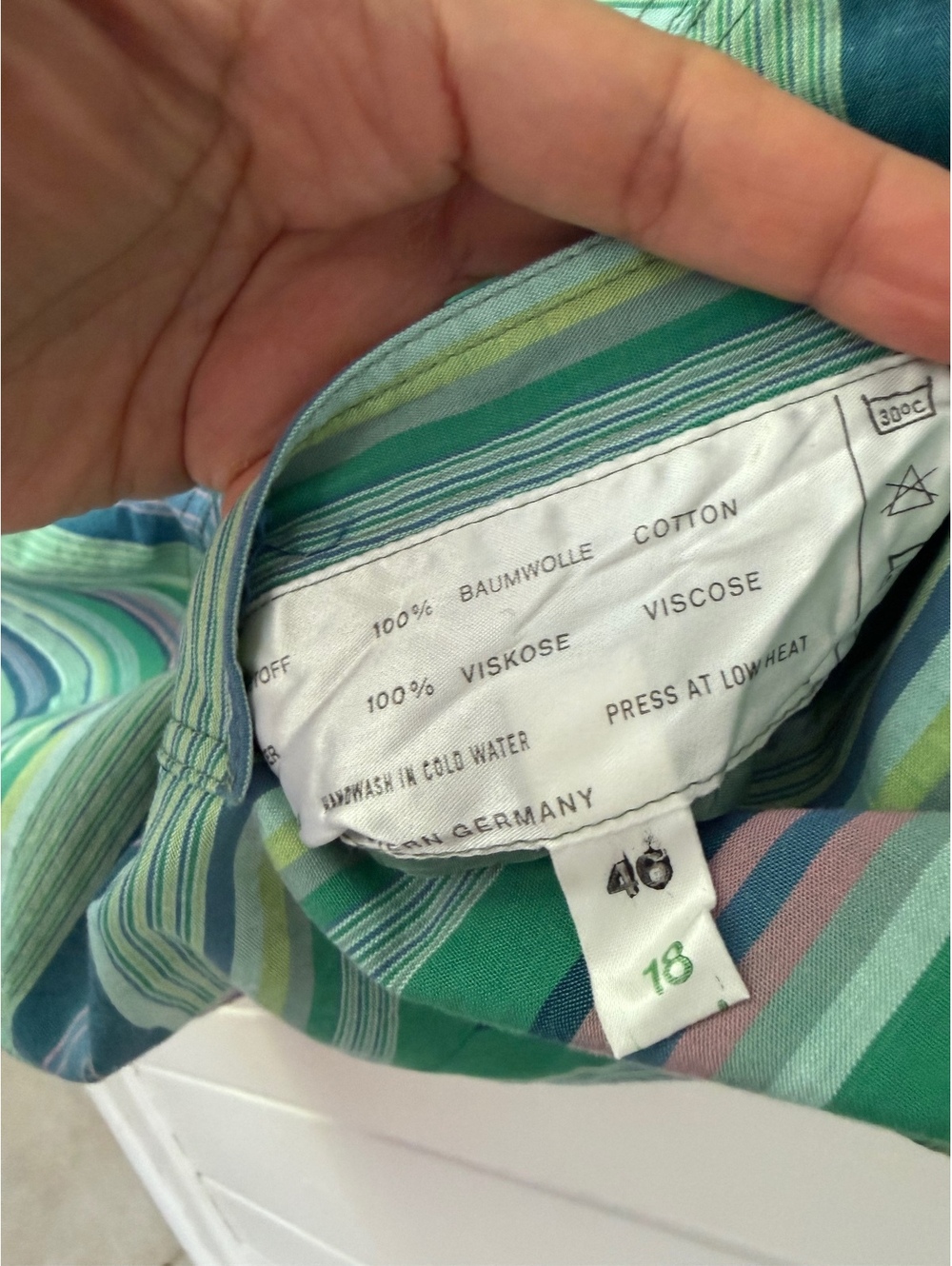 Bogner Striped Short Sleeve Dress Size M Green Blue Cotton Viscose - Picture 6 of 9